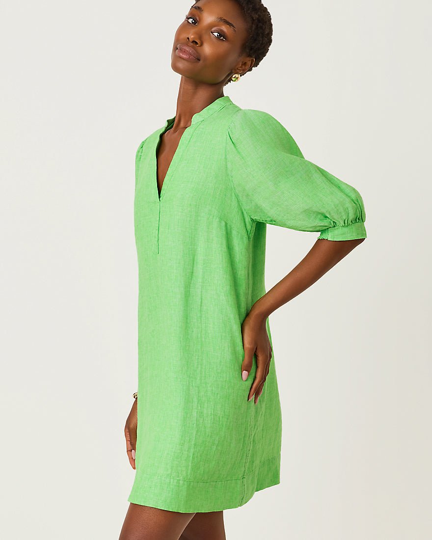 Lilly Pulitzer - Mialeigh Elbow Sleeve Linen Dress - Putting Green X Resort White