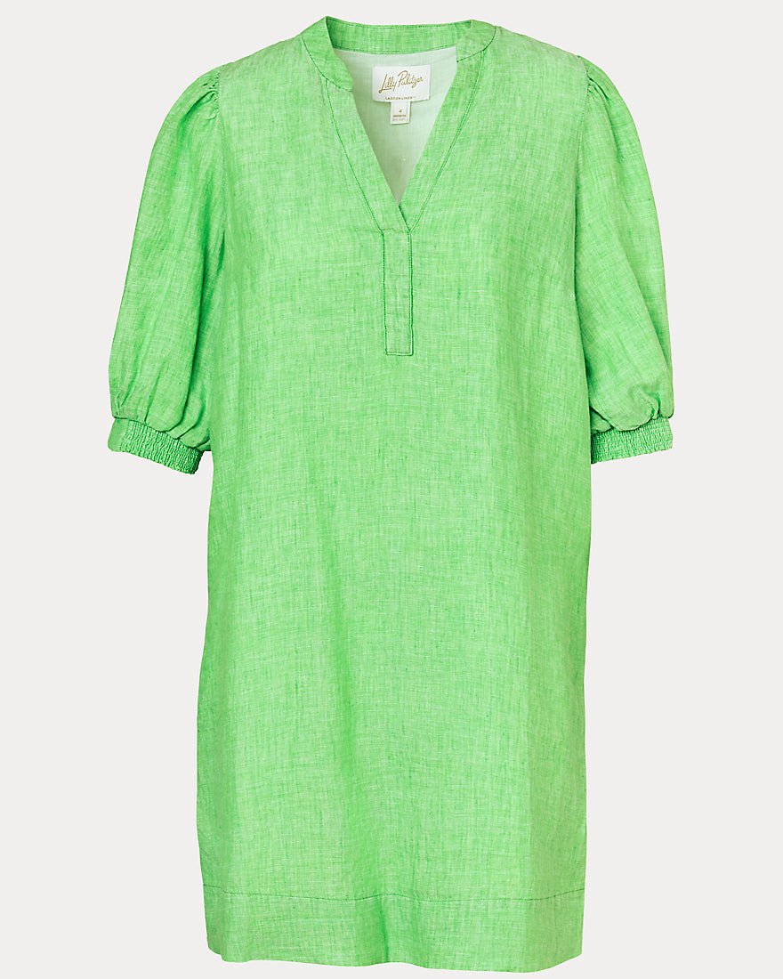 Lilly Pulitzer - Mialeigh Elbow Sleeve Linen Dress - Putting Green X Resort White