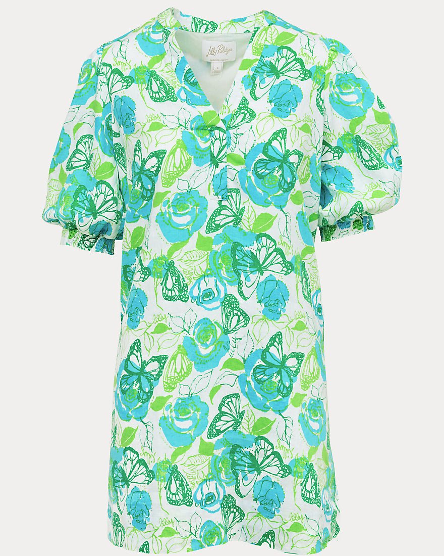 Lilly Pulitzer - Mialeigh Elbow Sleeve Linen Dress - Resort White Monarch Rose