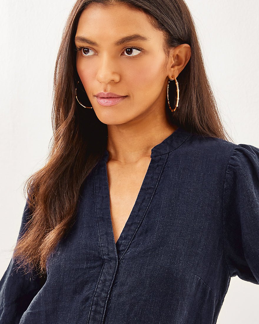 Lilly Pulitzer - Mialeigh Elbow Sleeve Linen Dress - True Navy X True Navy