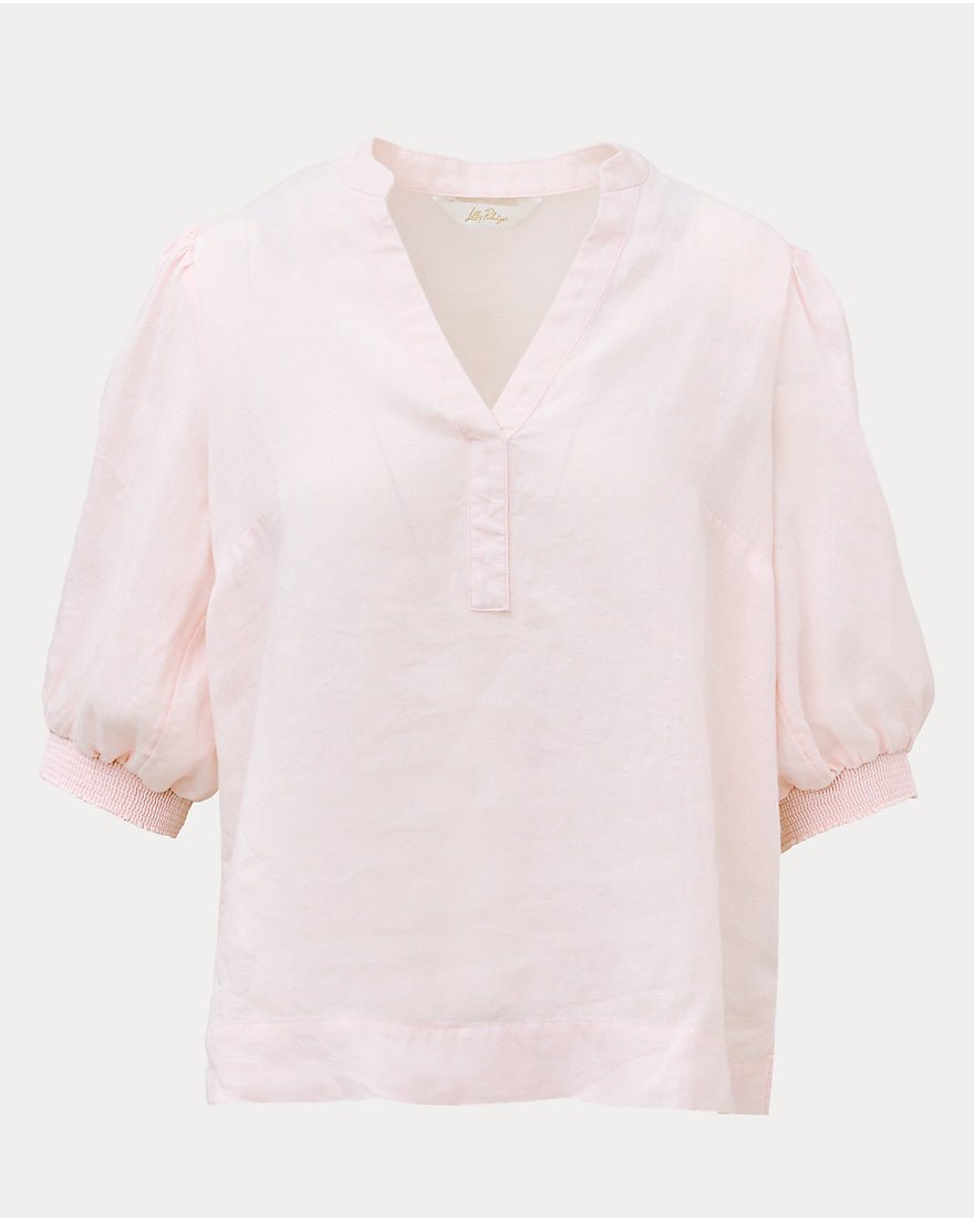 Lilly Pulitzer - Mialeigh Elbow Sleeve Linen Top - Putting Green X Resort White