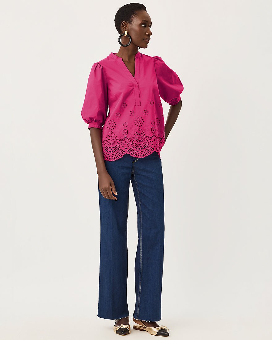 Lilly Pulitzer - Mialeigh Top - Berry Bouquet Scalloped Eyelet Border Poplin