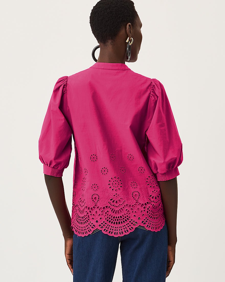 Lilly Pulitzer - Mialeigh Top - Berry Bouquet Scalloped Eyelet Border Poplin
