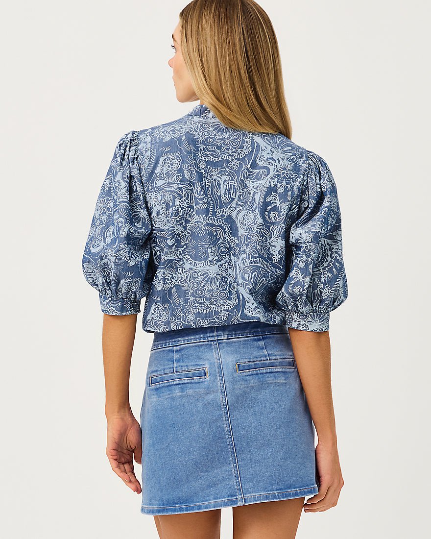 Lilly Pulitzer - Mialeigh Top - Indigo All Day Chambray Paisley Parade Pigment