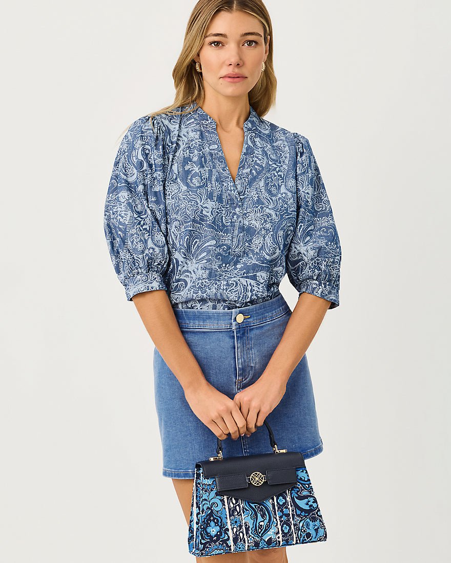 Lilly Pulitzer - Mialeigh Top - Indigo All Day Chambray Paisley Parade Pigment