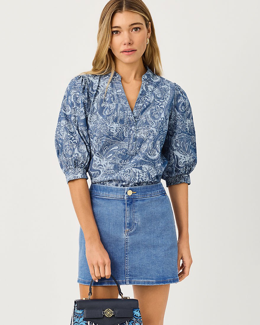 Lilly Pulitzer - Mialeigh Top - Indigo All Day Chambray Paisley Parade Pigment