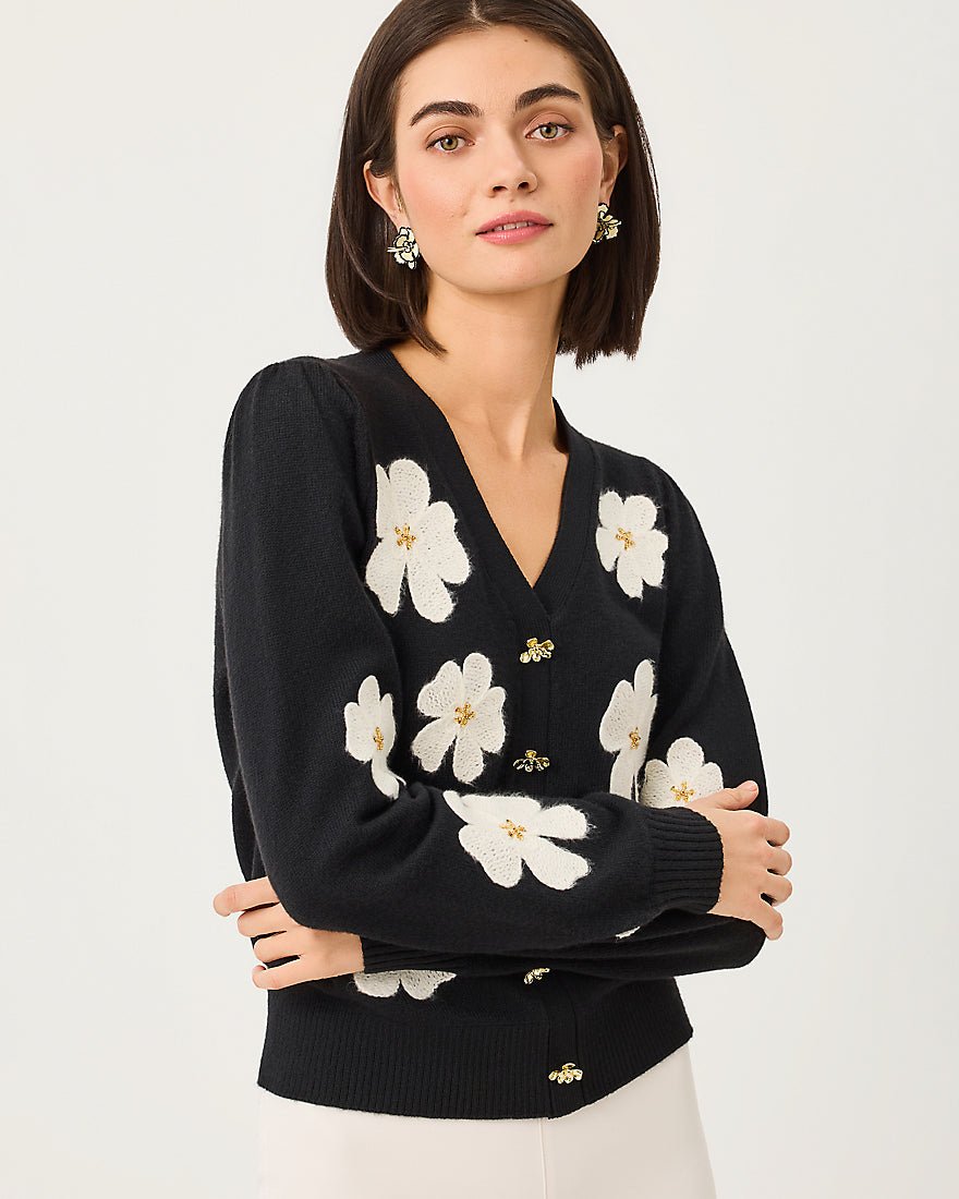 Lilly Pulitzer - Millard Sweater - Black Big Lillys Flower Embroidery