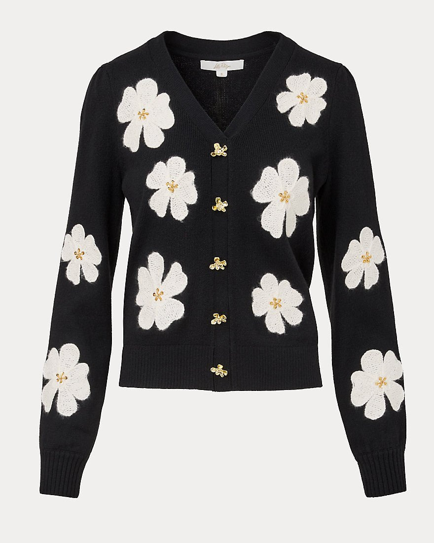 Lilly Pulitzer - Millard Sweater - Black Big Lillys Flower Embroidery