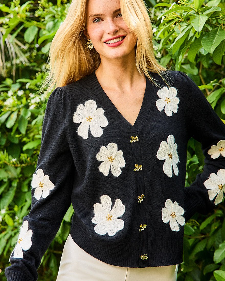 Lilly Pulitzer - Millard Sweater - Black Big Lillys Flower Embroidery