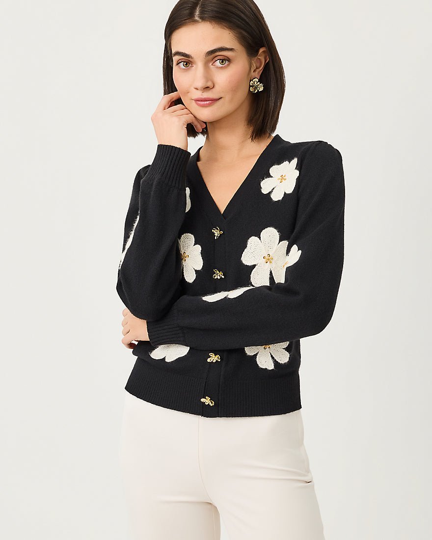Lilly Pulitzer - Millard Sweater - Black Big Lillys Flower Embroidery