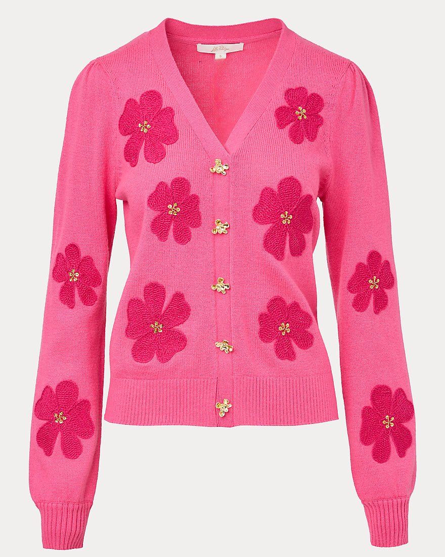 Lilly Pulitzer - Millard Sweater - Pink Aster Big Lillys Flower Embroidery