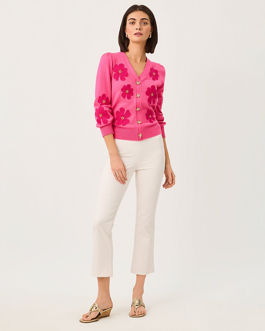 Lilly Pulitzer - Millard Sweater - Pink Aster Big Lillys Flower Embroidery