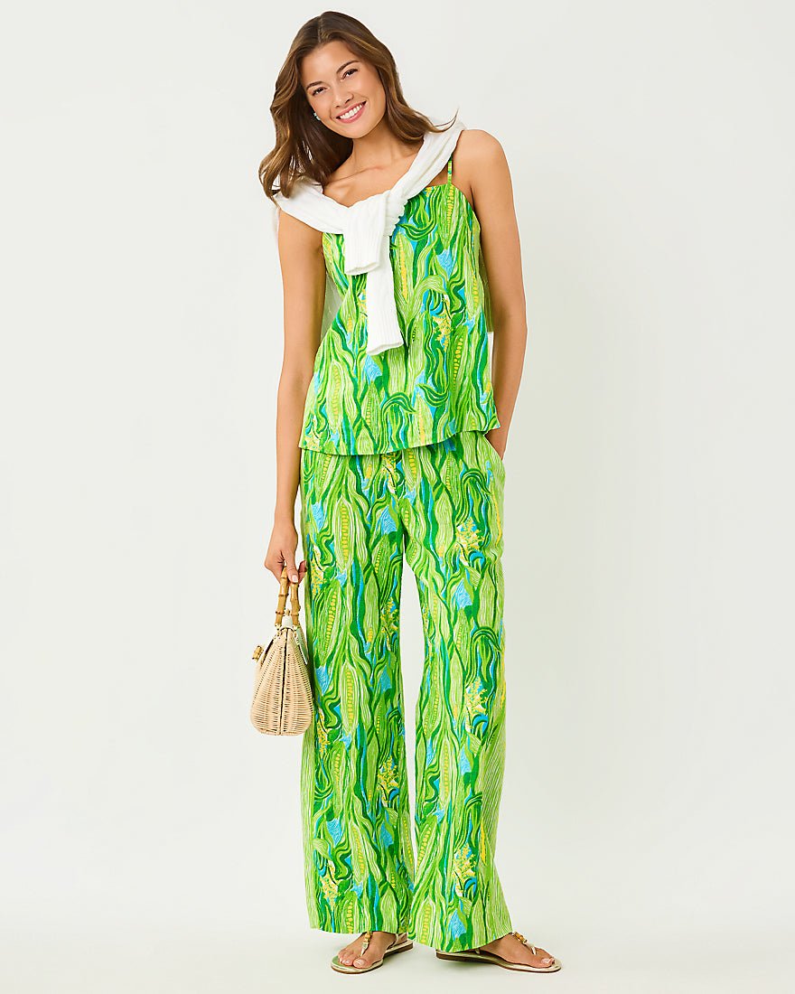 Lilly Pulitzer - Mirabella Linen Palazzo Pant - Turquoise Tide Sweet Corn