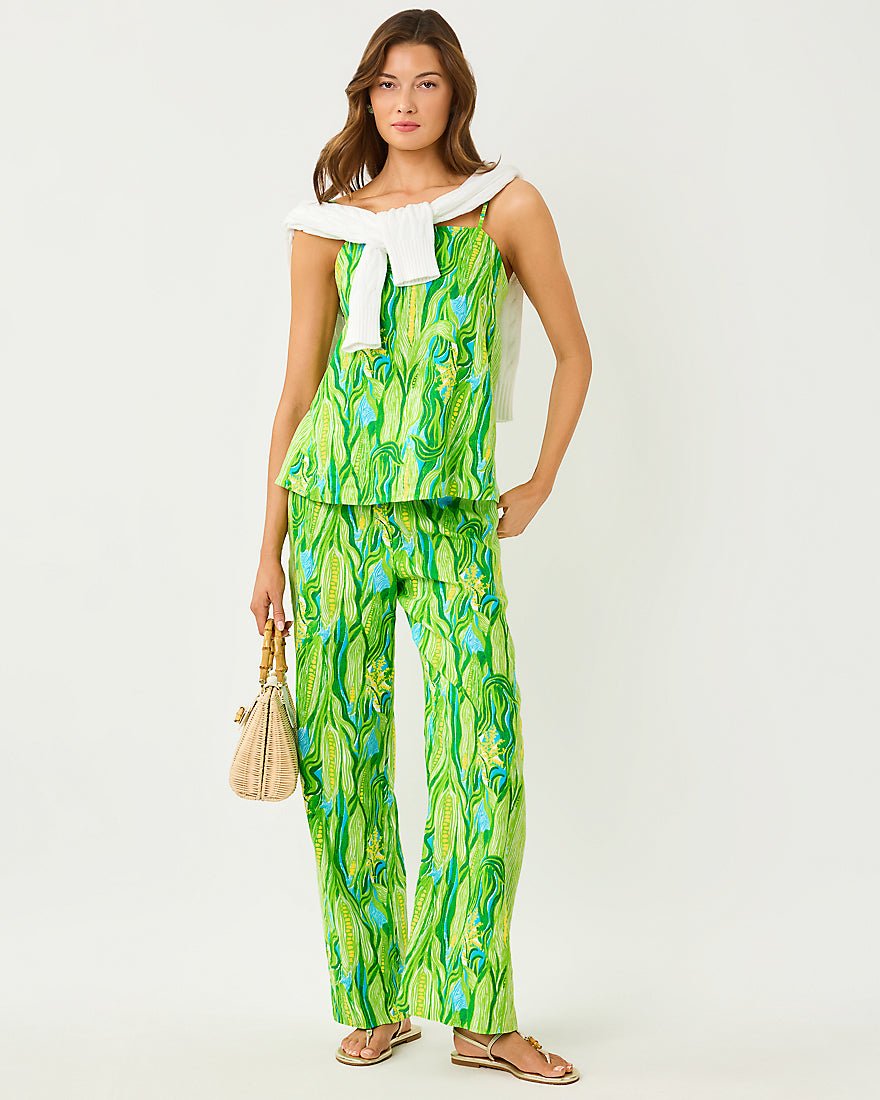 Lilly Pulitzer - Mirabella Linen Palazzo Pant - Turquoise Tide Sweet Corn