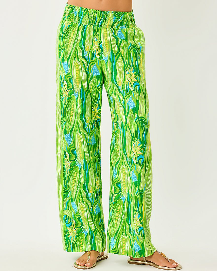 Lilly Pulitzer - Mirabella Linen Palazzo Pant - Turquoise Tide Sweet Corn