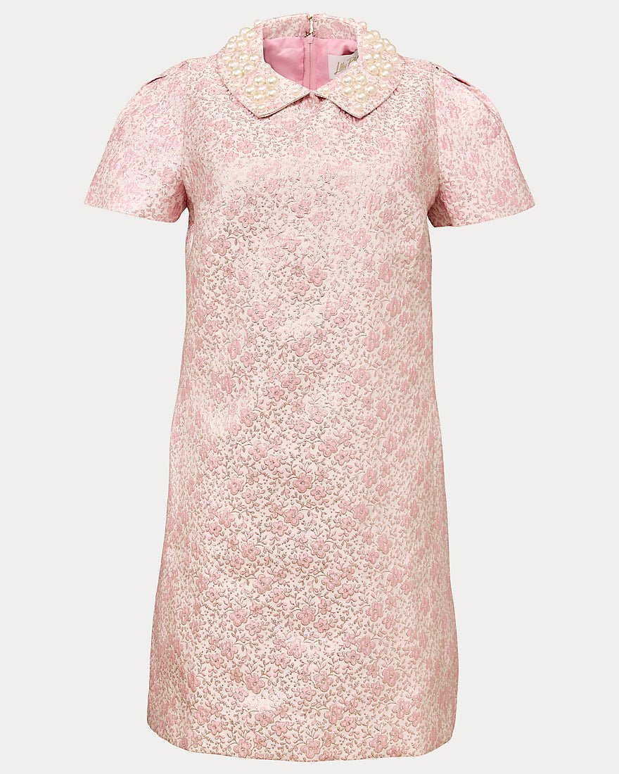 Lilly Pulitzer - Mylan Short Sleeve Shift Dress - Conch Shell Pink Ritsy Ditsy Metallic Brocade