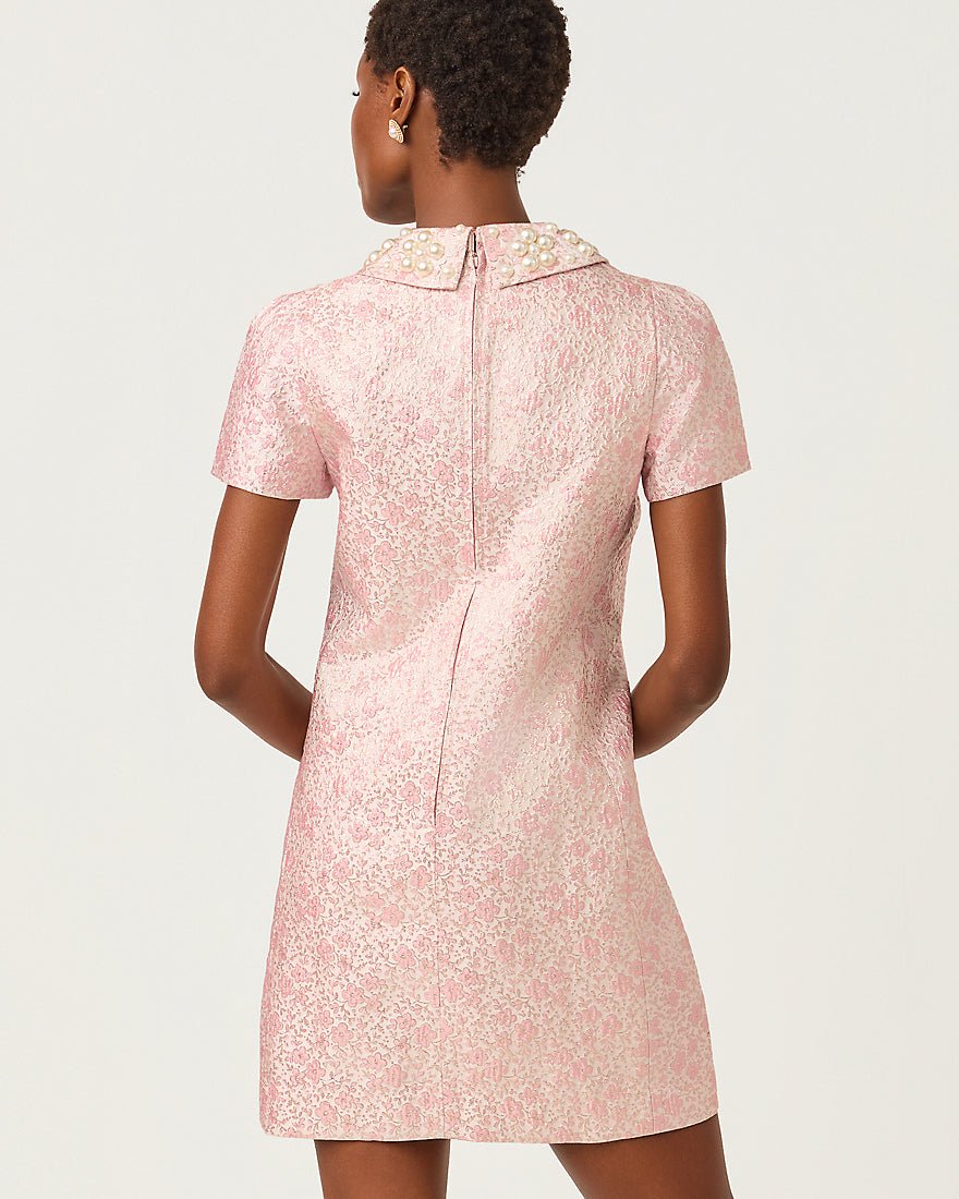 Lilly Pulitzer - Mylan Short Sleeve Shift Dress - Conch Shell Pink Ritsy Ditsy Metallic Brocade