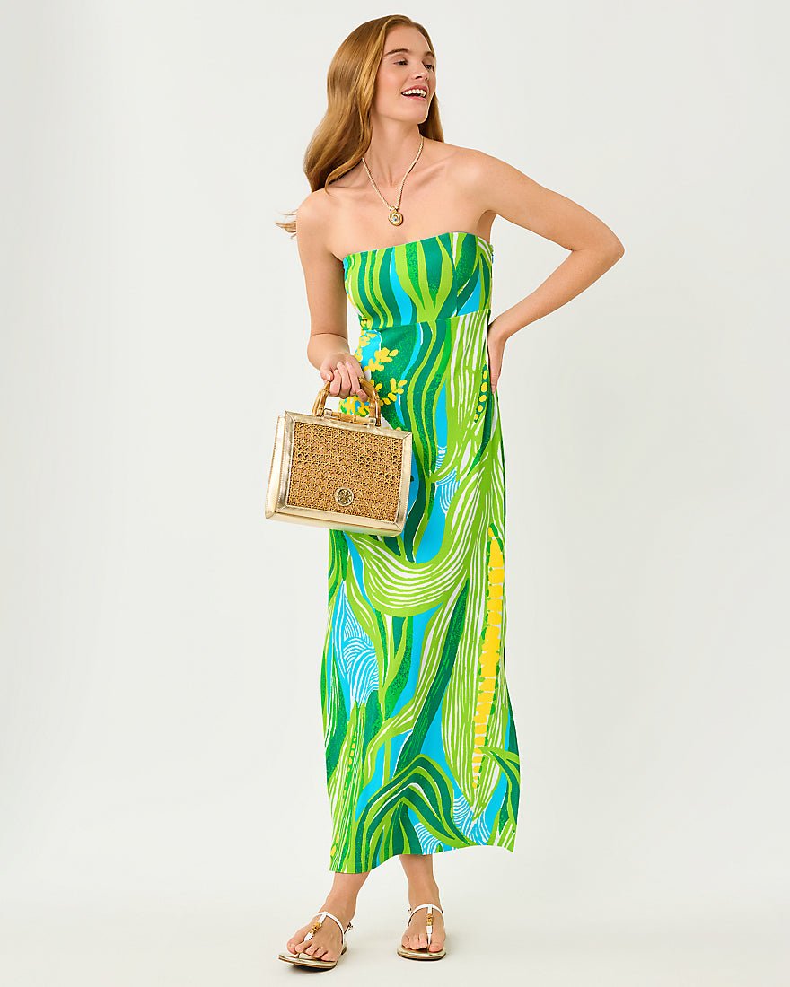 Lilly Pulitzer - Noa Strapless Maxi Dress - Turquoise Tide Oversized Sweet Corn