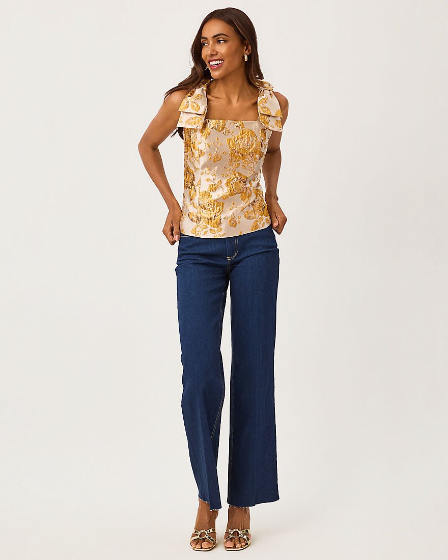 Lilly Pulitzer - Paily Brocade Top - Begonia Gold In Full Bloom Metallic Brocade