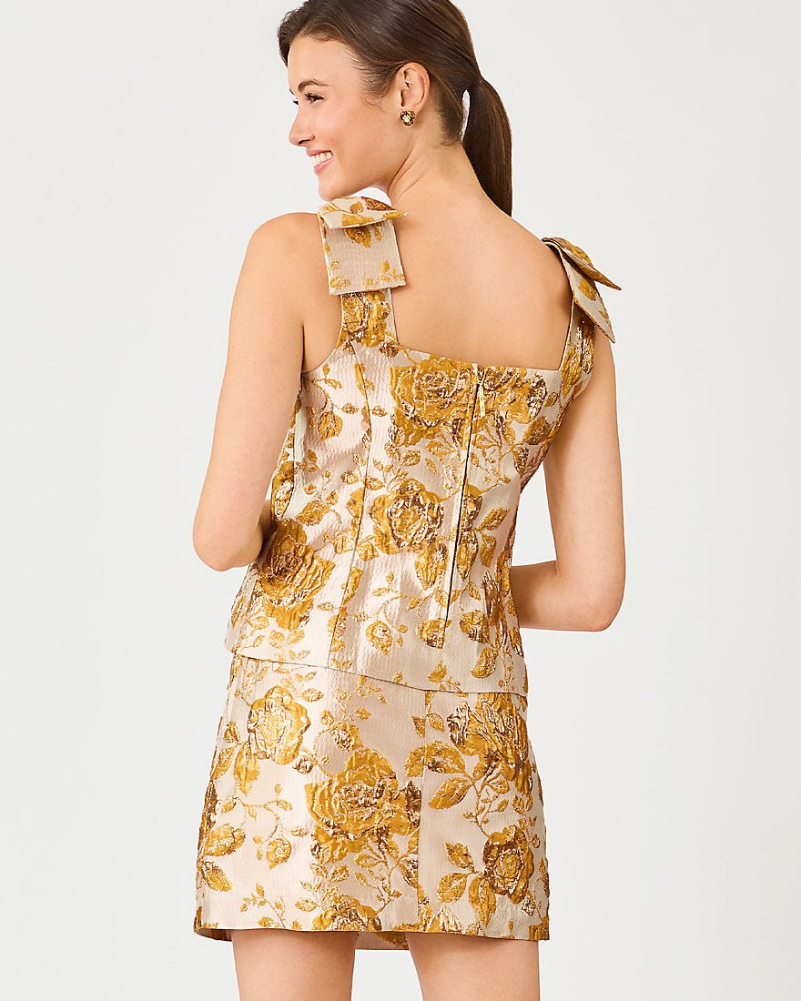 Lilly Pulitzer - Paily Brocade Top - Begonia Gold In Full Bloom Metallic Brocade