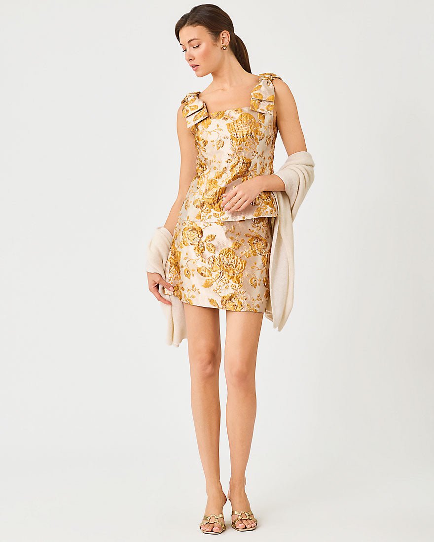 Lilly Pulitzer - Paily Brocade Top - Begonia Gold In Full Bloom Metallic Brocade