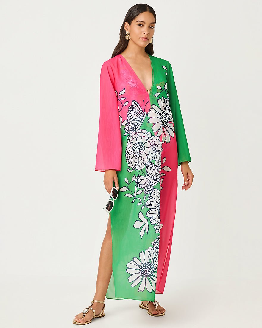 Lilly Pulitzer - Perry Long Sleeve Maxi Cover Up - Cherry Blossom Pink Follow The Sun