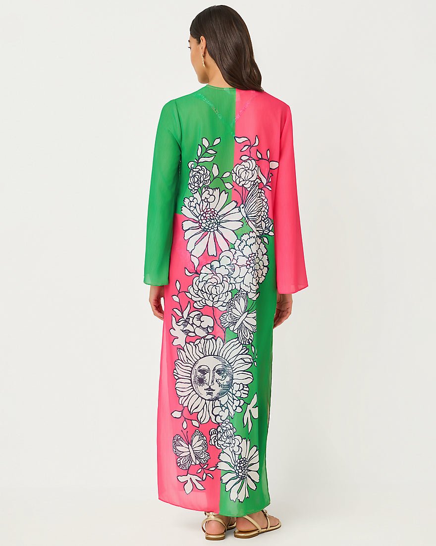 Lilly Pulitzer - Perry Long Sleeve Maxi Cover Up - Cherry Blossom Pink Follow The Sun