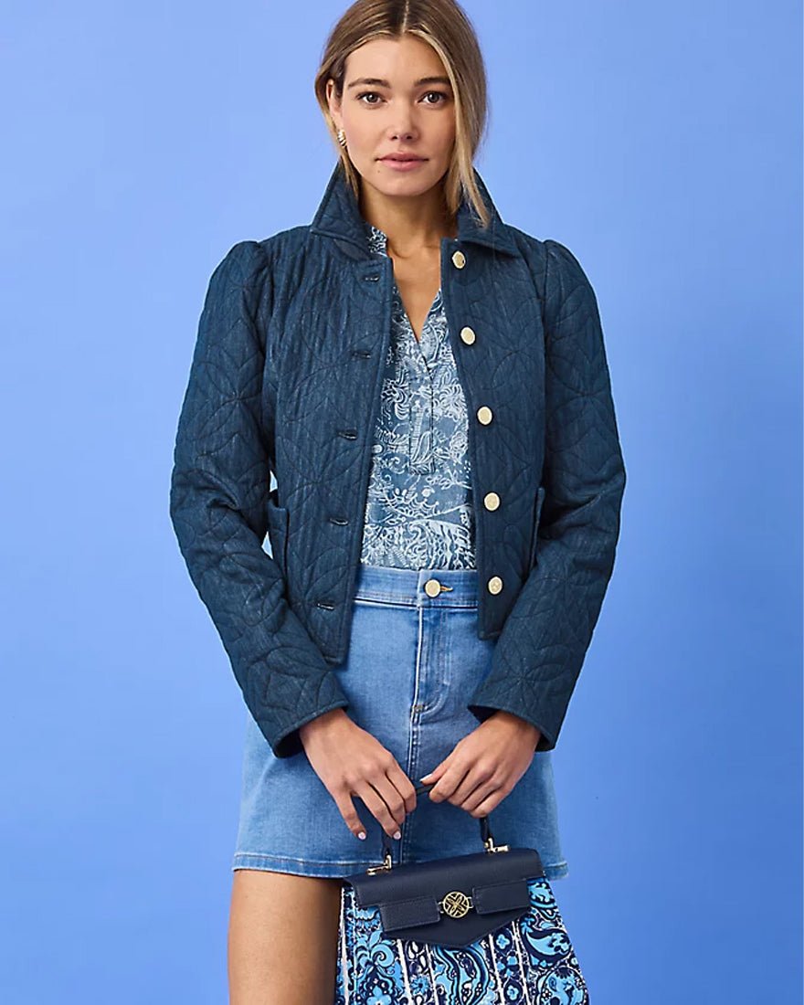 Lilly Pulitzer - Peyser Quilted Denim Jacket - Dark Wash Butterfly Quilted Indigo