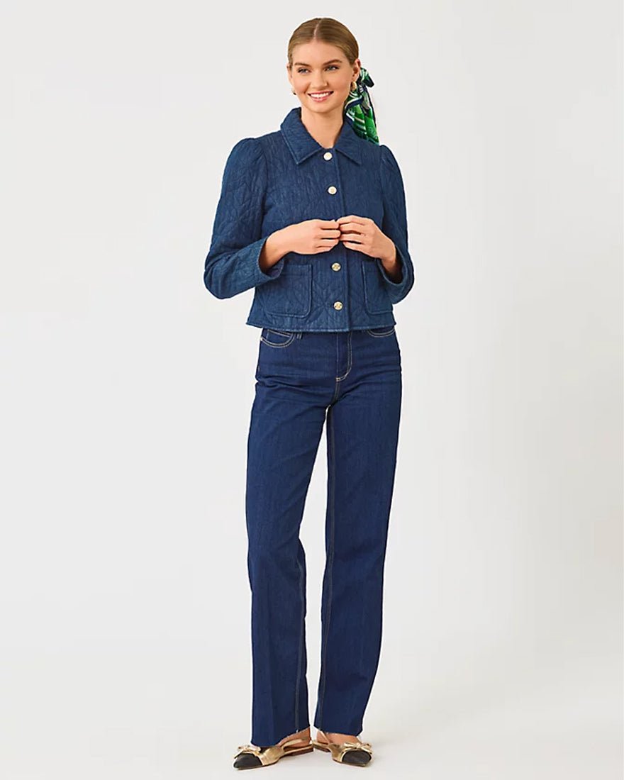 Lilly Pulitzer - Peyser Quilted Denim Jacket - Dark Wash Butterfly Quilted Indigo