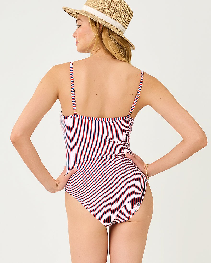 Lilly Pulitzer - Rhiannan One Piece Swimsuit - Resort White X Paradise Punch X Starlight Navy Seersucker Stripe