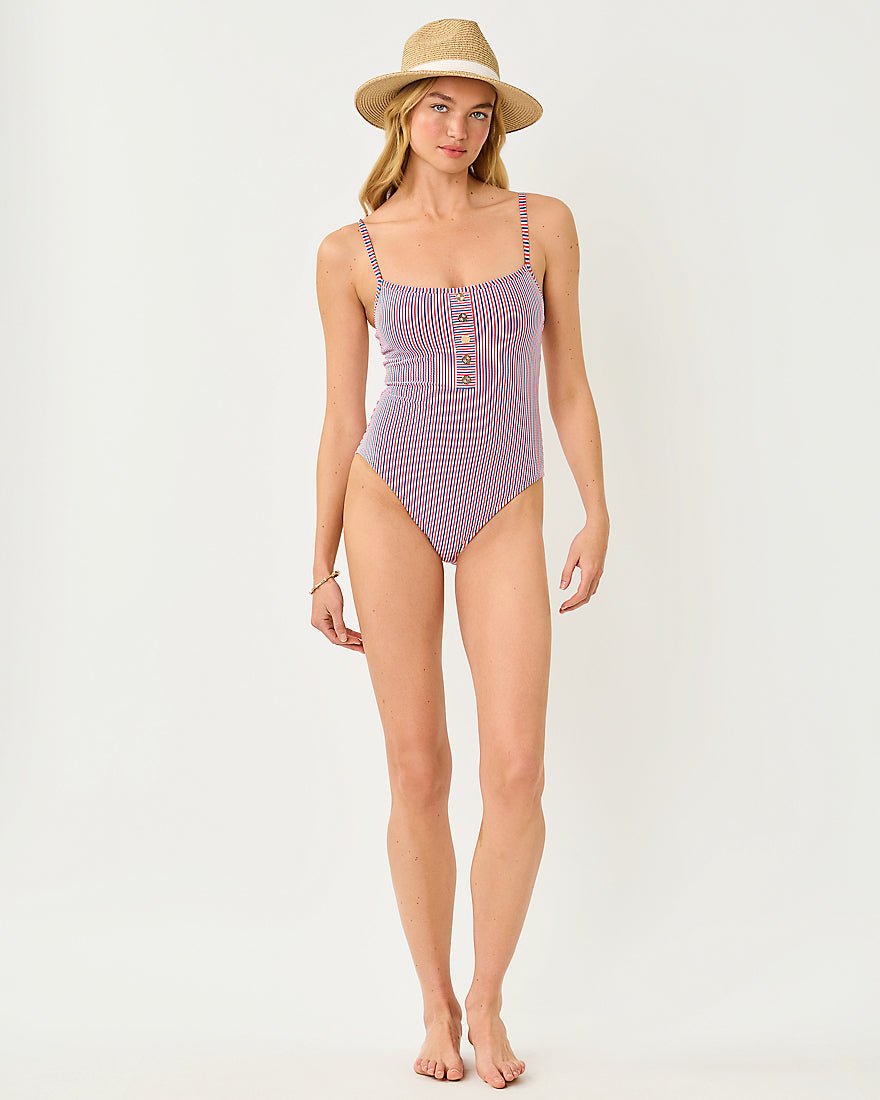 Lilly Pulitzer - Rhiannan One Piece Swimsuit - Resort White X Paradise Punch X Starlight Navy Seersucker Stripe