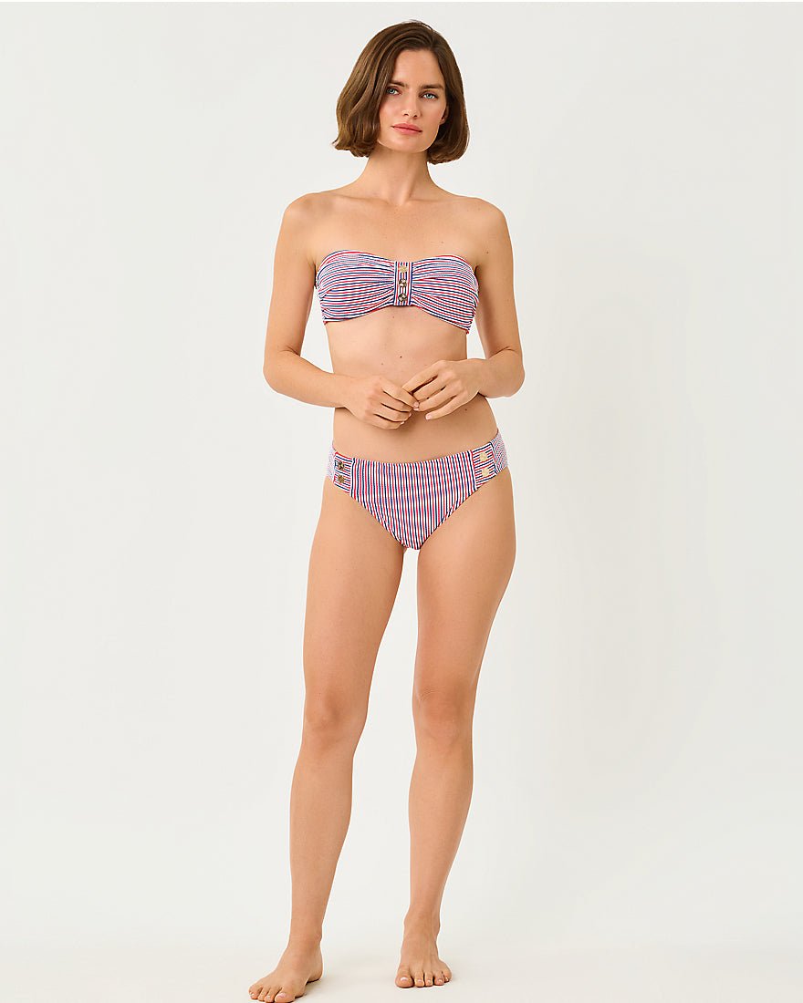 Lilly Pulitzer - Rior Hipster Bikini Bottom - Resort White X Paradise Punch X Starlight Navy Seersucker Stripe