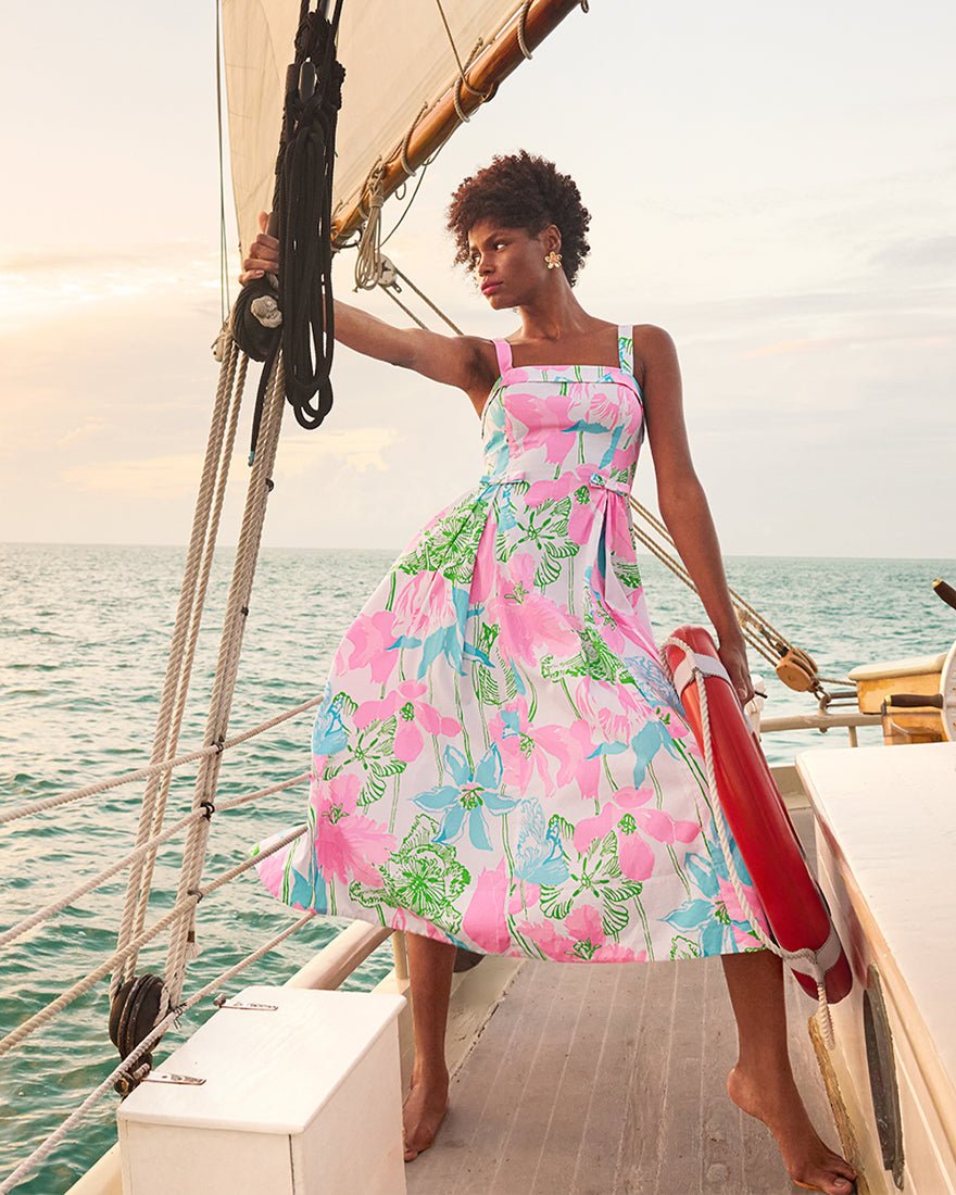 Lilly Pulitzer - Rissy Midi Dress - Resort White Oversized Viney Liney