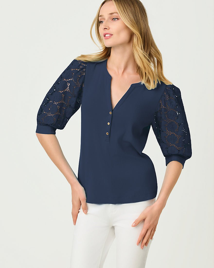 Lilly Pulitzer - Ronson Eyelet Knit Top - Low Tide Navy