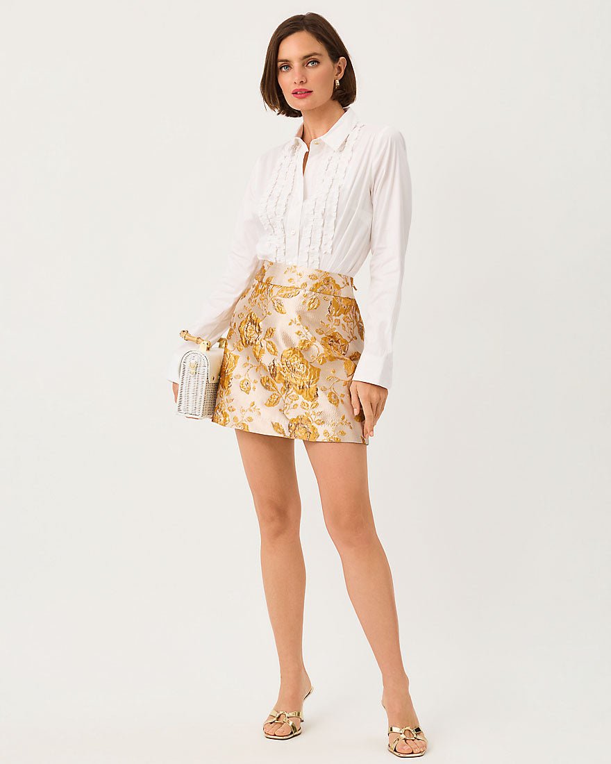 Lilly Pulitzer - Sarissa Mini Skirt - Begonia Gold In Full Bloom Metallic Brocade