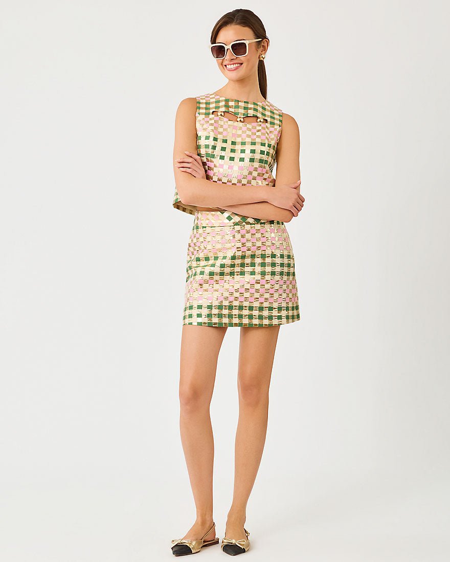 Lilly Pulitzer - Sarissa Mini Skirt - Oregano Golden Gingham Jacquard