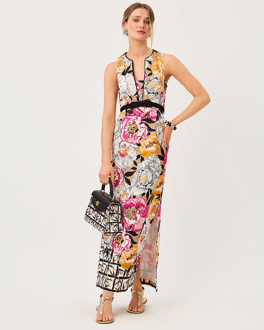 Lilly Pulitzer - Saybine Stretch Maxi Shift Dress - Iced Latte Peony Perfection