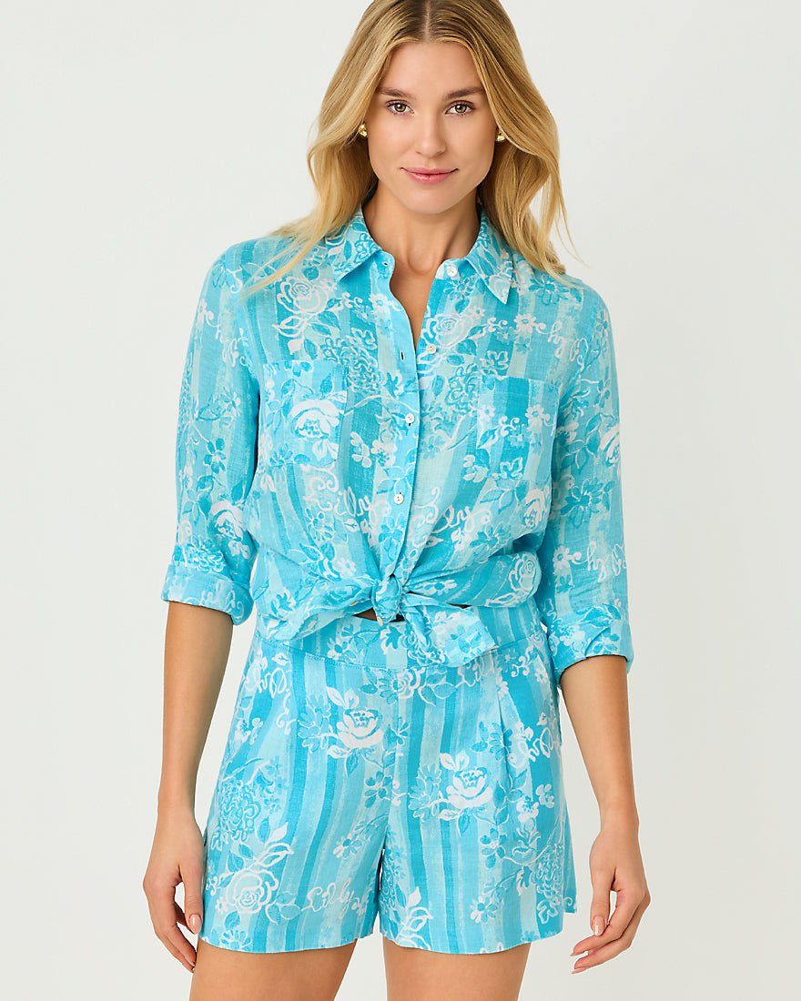Lilly Pulitzer - Sea View Button Down Top - Capri Blue Roseys Petals