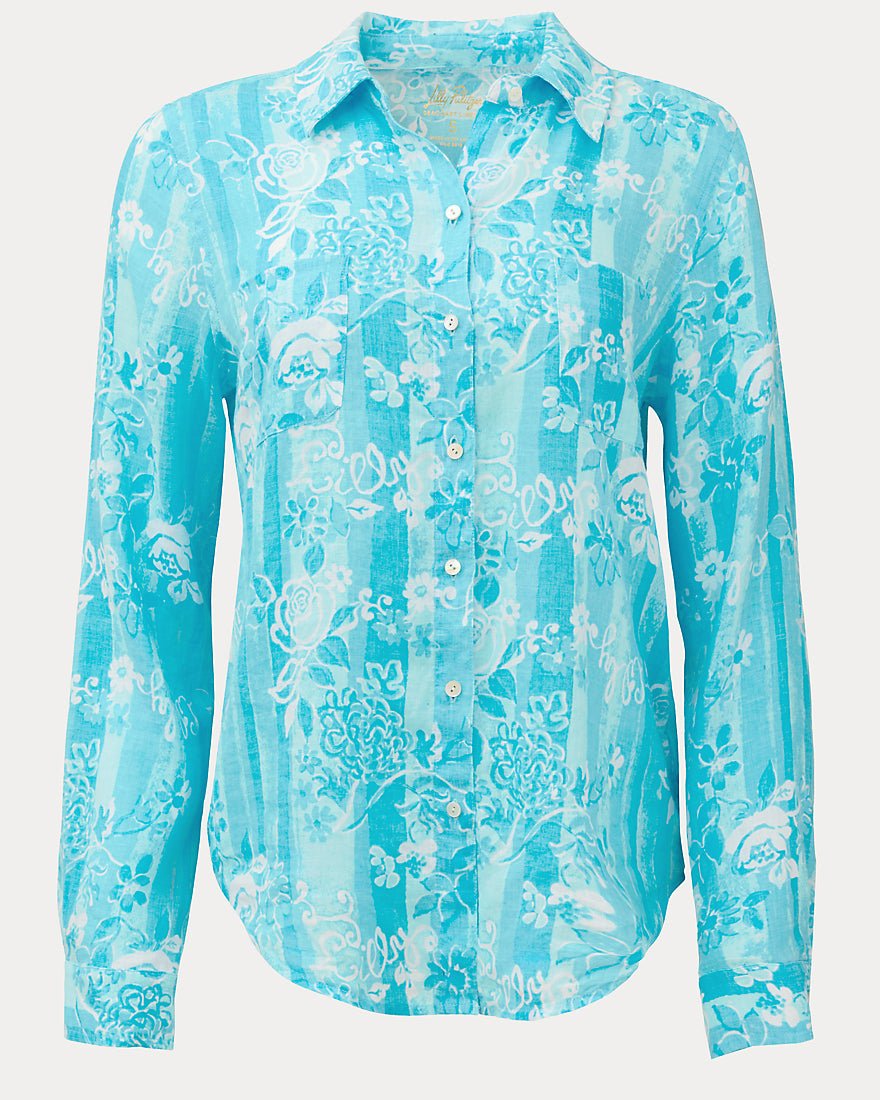 Lilly Pulitzer - Sea View Button Down Top - Capri Blue Roseys Petals