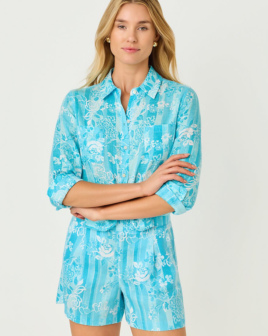 Lilly Pulitzer - Sea View Button Down Top - Capri Blue Roseys Petals