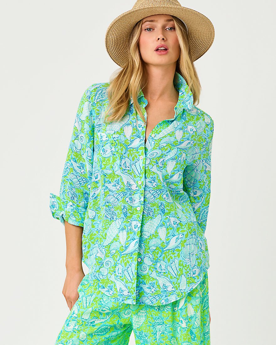 Lilly Pulitzer - Sea View Button Down Top - Day Dream Blue Throw Me A Line