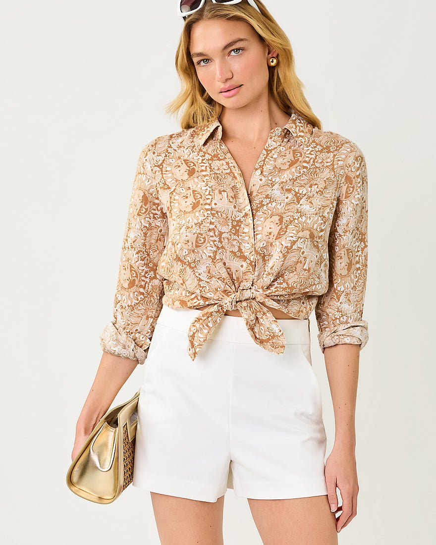 Lilly Pulitzer - Sea View Button Down Top - Iced Latte Lil Jims Stuff