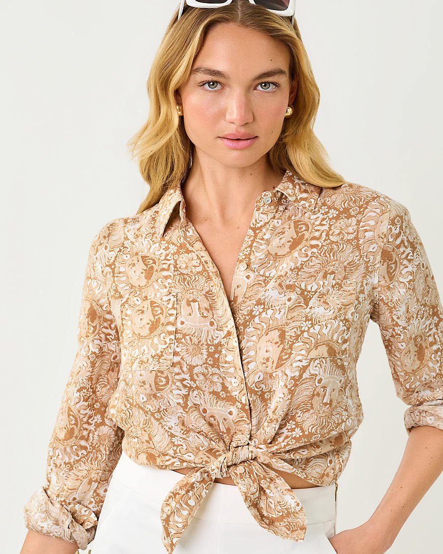 Lilly Pulitzer - Sea View Button Down Top - Iced Latte Lil Jims Stuff