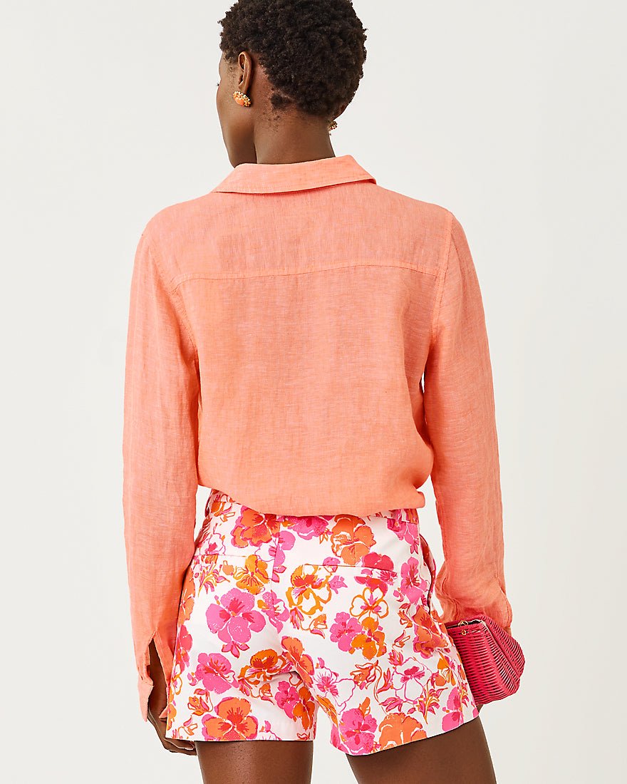 Lilly Pulitzer - Sea View Button Down Top - Sunset Orange X Resort White