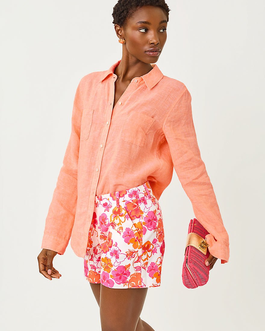 Lilly Pulitzer - Sea View Button Down Top - Sunset Orange X Resort White