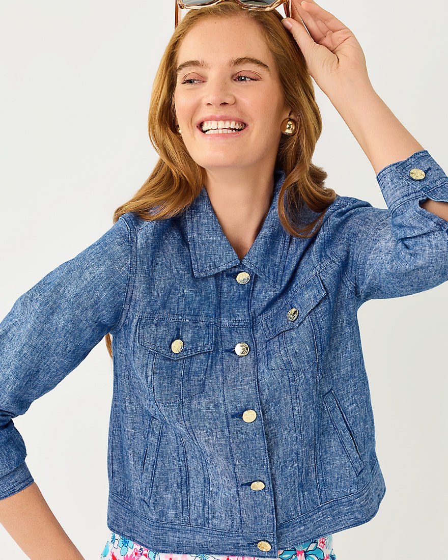 Lilly Pulitzer - Seaspray Linen Jacket - Starlight Navy X Resort White