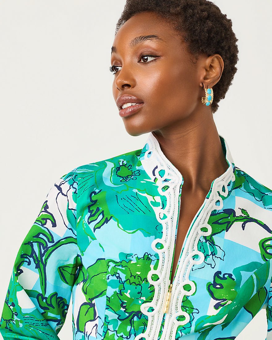 Lilly Pulitzer - Shealyn Three Quarter Sleeve Stretch Dress - Capri Blue Rousseaus Roses Overlay