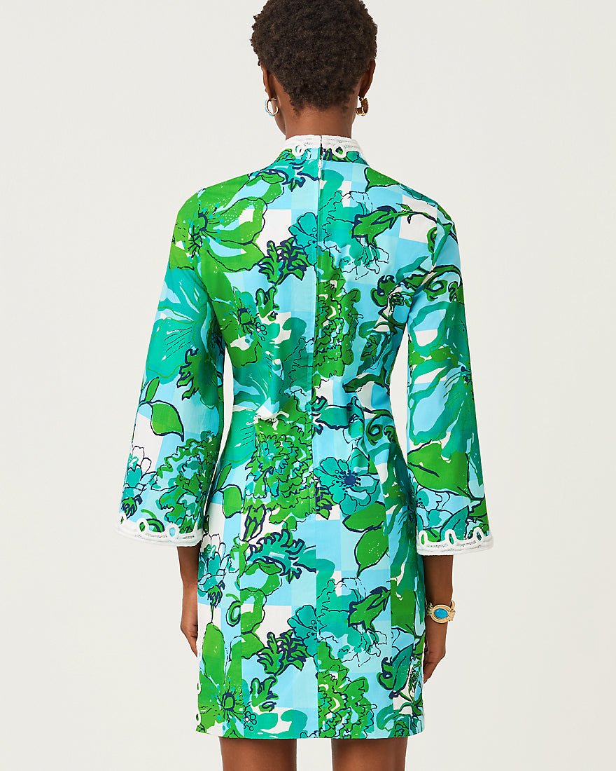 Lilly Pulitzer - Shealyn Three Quarter Sleeve Stretch Dress - Capri Blue Rousseaus Roses Overlay