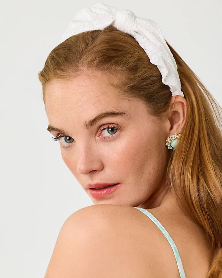 Lilly Pulitzer - Side Bow Knotted Eyelet Headband - Resort White