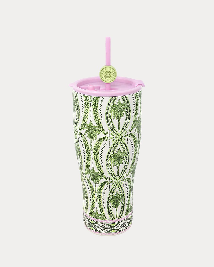 Lilly Pulitzer - Stainless Steel Tumbler With Straw - Coconut Textured Palm Stripe